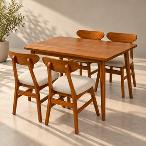 Premium <b>Wooden</b> <b>Dining</b> Room Set 4 Seat Midcentury Style Solid Back <b>Chairs</b> with Padded Seats <b>for</b> Home <b>Dining</b> - Product Image 1