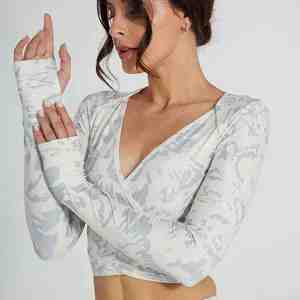 <b>Women</b> Crop Top <b>Long</b> Sleeve Gym Fitness Yoga Sets Workout Leggings Sports Bra 2pcs Yoga Suit Sports Wear Jogger Suits Yoga Set - Product Image 2