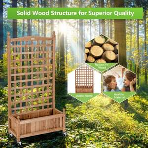 Jardinière mobile en bois naturel de 50 pouces avec treillis pour plantes grimpantes, clôture et portails de jardin - Product Image 4
