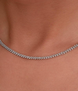 Trendy Minimalist Miami Cuban Link Chain <b>Necklace</b> 14K <b>Solid</b> Gold Pave Lab Grown Round Brilliant Diamonds Unisex Fine Jewelry - Product Image 1