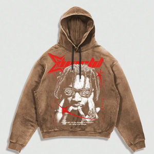 Sweat à capuche pour homme, effet délavé, imprimé DTG, coupe ample, style streetwear décontracté, vêtement de sport, sweat à capuche épais pour l'hiver - Product Image 1