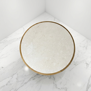 Table basse ronde en teck pour hall d'hôtel commercial, avec insert en pierre naturelle, table centrale pour villa de villégiature, mobilier de salon - Product Image 6