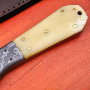 Couteau de chasse en acier Damas, couteau à dépecer, manche en acier au carbone, étui en cuir, couteau tactique portable à lame fixe pour la chasse, DIY - Product Image 5