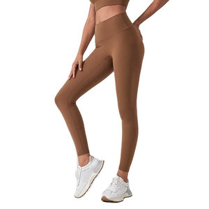 Leggings de sport et yoga pour femmes, personnalisables avec logo, en Spandex et Polyester sans couture, taille élastique, effet push-up, vente en gros, motif uni - Product Image 1