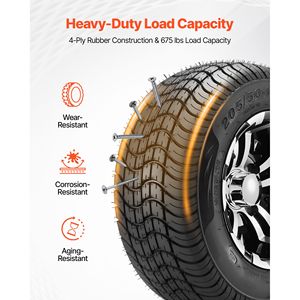 Ruote per Golf Cart 10" 205/50 10 in Lega di Alluminio Nera, Set da 4 per Club Car EZGO Yamaha ATV e UTV - Product Image 4