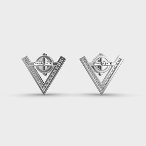 IGI Certified Lab Grown Round Diamond Stud Earrings Solid 925 Sterling Silver Geometric Triangle <b>Frame</b> Diamond Earrings - Product Image 4