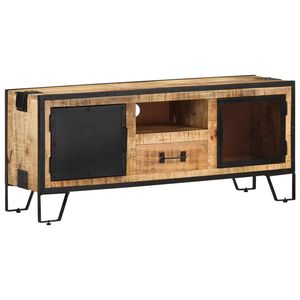 Meuble TV en bois de manguier naturel noir, support élégant pour votre télévision - Product Image 1