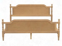 Cadre de lit pliable moderne en teck massif avec tête et pied de lit en rotin, couleur naturelle, meubles de chambre à coucher