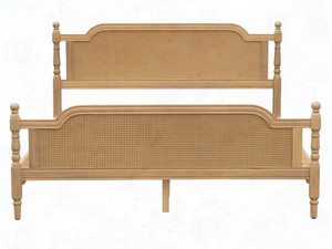 Traditional Solid Wood <b>Bed</b> <b>Frame</b> with <b>Rattan</b> Headboard and Footboard Natural Color Bedroom Furniture - Product Image 3