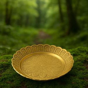 Brass Pooja Plate Puja Small Aarti Thali Traditional Handcrafted Brass Puja Thal for Home <b>Mandir</b> Office - Product Image 5