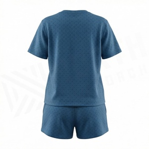 Ensemble décontracté 2 pièces pour femme en coton tricoté, couleur unie, t-shirt à manches courtes et short au-dessus du genou, coupe ample, idéal printemps-été - Product Image 2