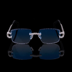 925 Silver <b>Rimless</b> Frame UV400 Moissanite Diamond Blue <b>Sunglasses</b> Diamond Look Eyewear Fashion Statement Shades Party Streetwear - Product Image 1