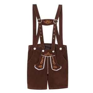 Shorts en Lederhosen bavarois unisexes de qualité supérieure avec broderie rouge et noire, taille haute, fermeture élastique, style décontracté - Product Image 4