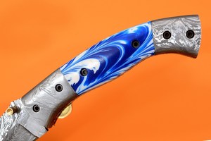 Cuchillo Plegable de Bolsillo Personalizado con Hoja Recta y Punta Caída de Damasco, Funda de Cuero, para Supervivencia al Aire Libre, Camping y Caza, Venta al por Mayor - Product Image 5