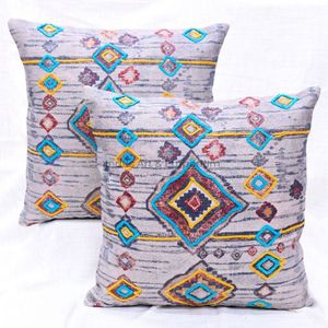 Funda de Cojín Decorativa Boho para Coche o Sofá, Hecha a Mano en India, Color Marrón, de Algodón Darrie con Estampado Geométrico, 40x40 cm, Indus - Product Image 6