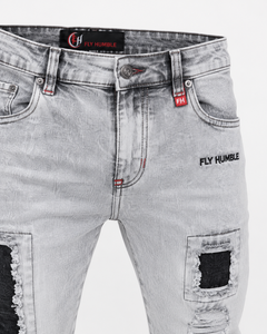 กางเกงยีนส์เดนิมทรงปกติสำหรับผู้ชาย FLY HUMBLE SPORTSWEAR แต่งแพทช์และรอยขาด เอวกลาง ระบายอากาศได้ดี ผลิตจากผ้าฝ้าย 100% เหมาะสำหรับฤดูใบไม้ร่วง - Product Image 6