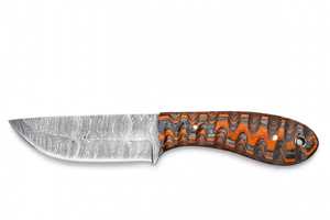 Outil utilitaire à lame fixe en acier Damas artisanal personnalisé avec manche texturé en G10 / Micarta - Product Image 2