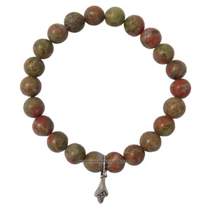 Handmade Round <b>Beads</b> Stretch <b>Bracelet</b> With Metal Leaf for Women & <b>Men</b> Fashion Jewelry Gifts - Product Image 1