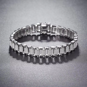 ZAWO HOUSE Baguette Cut Moissanite Diamond Bracelet 925 Silver <b>Iced</b> <b>Out</b> Link <b>Chain</b> Luxury Jewelry for Men Women Gift - Product Image 3