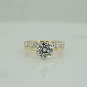Yellow Gold Moissanite Engagement <b>Ring</b> With Channel Set Diamonds Prong Setting Classic Women's Wedding Band Setting Classic Wo - Product Image 3