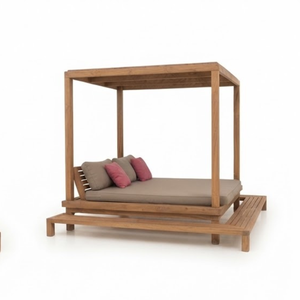 Lit de repos d'extérieur en teck massif avec coussin, pour patio, bord de piscine, jardin - Product Image 2
