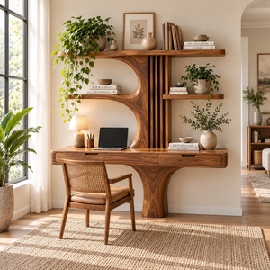 Bureau mural contemporain en bois Luxali avec étagères en forme d'arbre et tiroir pour bureau à domicile - Product Image 6