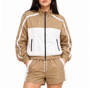 Premium <b>Women</b> Solid Color High Quality Windbreaker <b>Shorts</b> Set Skinny Lightweight Vintage Zipper Waterproof Breathable Quick Dry - Product Image 1
