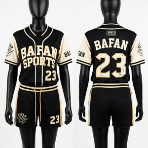 Premium 180 GSM Polyester <b>Mesh</b> Baseball Jersey And Shorts <b>Set</b> Black Cream Embroidery Custom Logo Logo Women's <b>Sets</b> - Product Image 1
