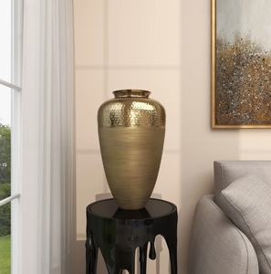 Handmade Modern Lightweight Two Tone Hammered Brushed <b>Gold</b> Metal <b>Vase</b> Decorative Tall Floor Vessel Luxury Living Room - Product Image 3