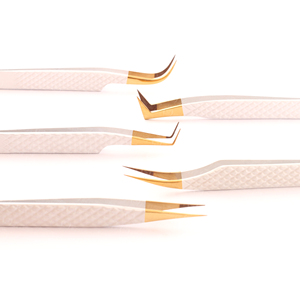 Pince à épiler professionnelle en acier inoxydable pour extensions de cils, avec grip diamanté, pointe blanche, manche doré, outil de greffage fait main - Product Image 3