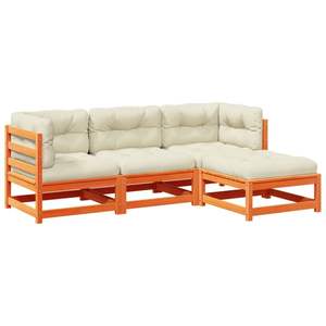 Grand ensemble de canapés de jardin modulaires en bois de pin massif brun ciré, mobilier d'extérieur très résistant - Product Image 2