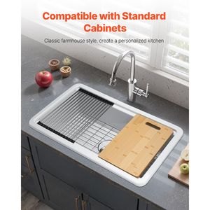 Lavello da Cucina Bianco Stile Rustico 33x19 Pollici in Argilla Refrattaria, Installazione Topmount o Sottotop, Vasca Singola per Uso Cucina e Applicazioni Multiple - Product Image 6