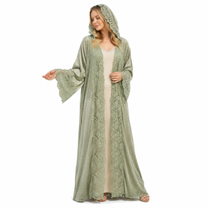 Abaya de Lujo con Encaje y Capucha Abierta para Mujer – Elegante y Modesta Abaya Maxi Estilo Kimono con Ribete de Encaje Floral de Primera Calidad - Product Image 2