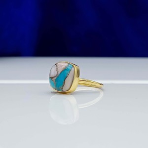 Gold Plated Copper <b>Turquoise</b> <b>Ring</b> Blue <b>Turquoise</b> Gemstone Handmade Silver <b>Ring</b> December Birthstone - Product Image 3