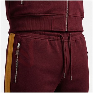 Ensemble de survêtement bordeaux pour homme, manches longues, col montant, fermeture éclair sur le devant, blocs de couleur, respirant, coupe décontractée, pour l'automne - Product Image 5