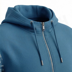 Men's Blue Camouflage Sleeve <b>Tracksuit</b> Hooded Zipper Full Length Casual Sportswear with Side Pockets Polyester Material - Product Image 4