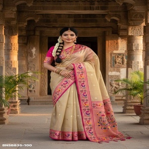 Ensemble Saree et Blouse en Soie Banarasi de Qualité Supérieure, Collection la Plus Récente, Motif Tissé, pour Tenues de Fête, Mode Féminine, Exportateur - Product Image 1