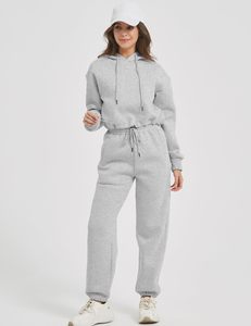 Ensemble sportif en molleton pour femme, sweat à capuche court avec poche, couleur unie, coupe ajustée, respirant, printemps/été - Product Image 6
