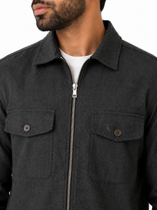 Men's Premium Charcoal Utility Zip <b>Jacket</b> Casual <b>Lightweight</b> Overshirt Modern Minimalist Shirt <b>Jacket</b> Full Zip Front Collared - Product Image 4