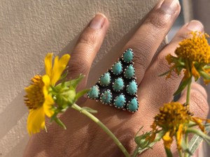 Natural <b>Turquoise</b> Triangle <b>Ring</b> 925 Sterling Silver Handmade Women Gemstone Jewelry - Product Image 5