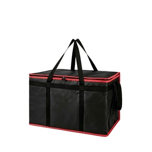 Sac isotherme pliable noir grand format en non-tissé 20L avec fermeture éclair et logo personnalisé pour livraison de repas - Product Image 4