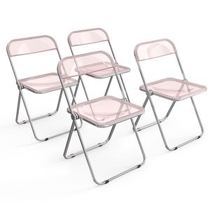 2pcs Pink Transparent Foldable Patio Plastic Folding Chairs for Outdoor Furniture - Product Image 2