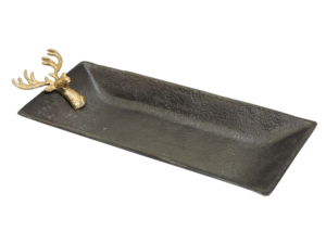 Bandeja Rectangular Decorativa de Aluminio Negro con Diseño de Ciervo, Plato para Servir con Asa de Asta Dorada, Decoración Rústica para Casa, Cabaña, Navidad - Product Image 4