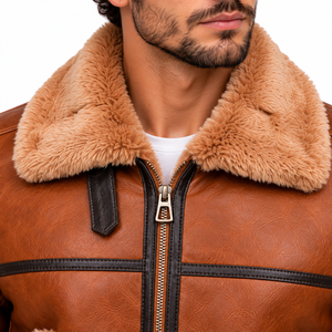Chaqueta Bomber de Cuero Genuino Vintage para Hombre, Forro de Piel Grueso, Cuello Abatible, Cierre de Cremallera, Abrigo de Invierno - Product Image 5