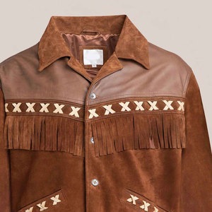 <b>Men's</b> Vintage <b>Suede</b> Leather <b>Jacket</b> With Fringe And Embroidery Turn-down Collar Autumn Winter Style - Product Image 4