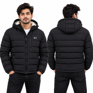 Blouson matelassé à capuche pour homme avec doublure en fausse fourrure, logo personnalisé, fermeture éclair, style décontracté, hiver, streetwear, B2B USA - Product Image 3