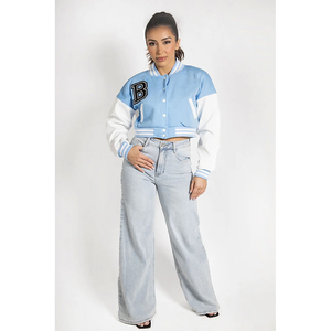 Women's Casual Solid Varsity Jacket Stand Collar Long Sleeves Cotton Filled <b>Wool</b> Lined Breathable Winter Wear Varsity Jacket - Product Image 3