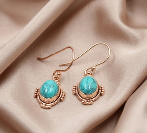 925 Sterling Silver Turquoise Drop <b>Earrings</b> Vintage Boho Oval Gemstone <b>Dangle</b> <b>Earrings</b> Rose <b>Gold</b> Yellow <b>Gold</b> Plated Gift Her - Product Image 5