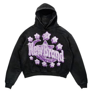 Sudadera con Capucha para Hombre, Lavado Ácido, 420 GSM, Felpa de Algodón Premium, Negra, Personalizada con Impresión Puff, Serigrafía, Logotipo DTF, OEM, ODM - Product Image 1