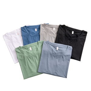 T-shirt en polyester à manches courtes pour homme, col rond, séchage rapide, coupe classique, couleur unie, jersey tricoté - Product Image 5